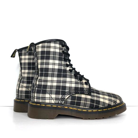 Vintage Dr Martens 1460 Black and White Plaid MIE Canvas Boots Women’s 5 Shoes - Picture 2 of 13